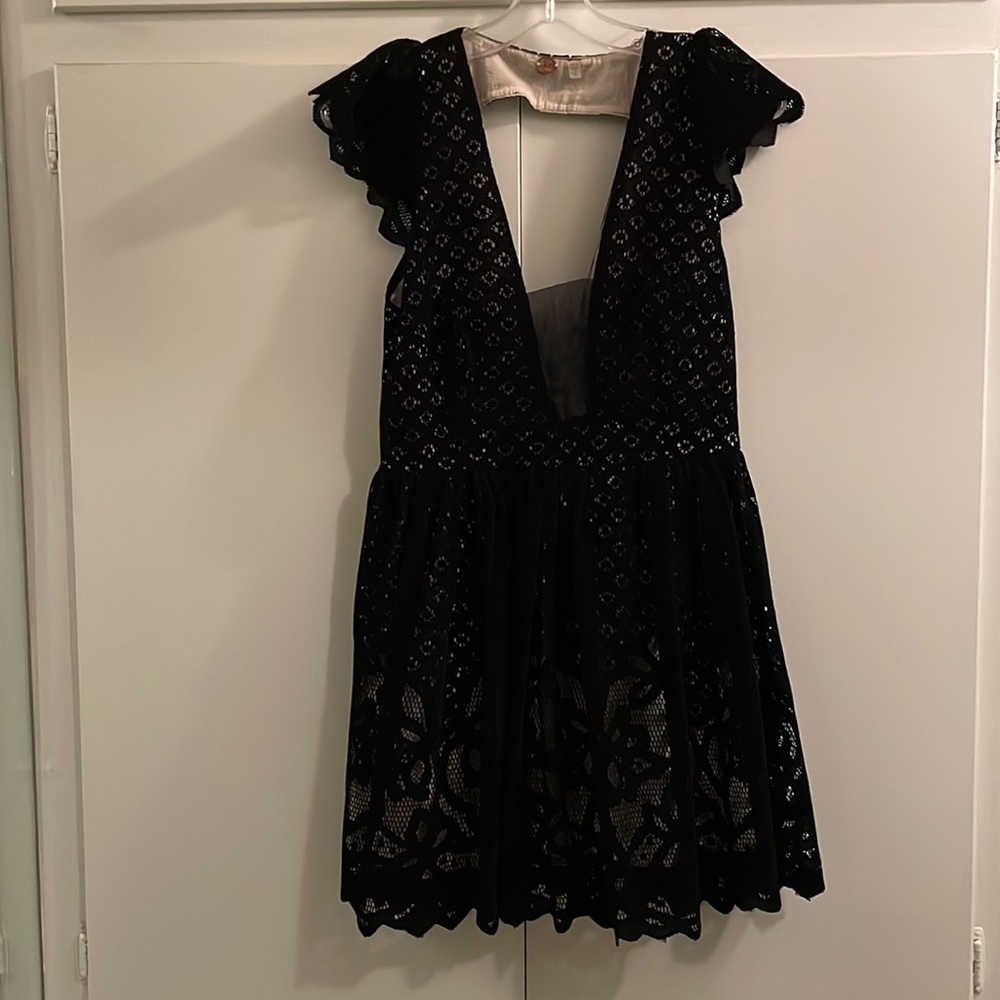 Free people fit and flare black lace dress
